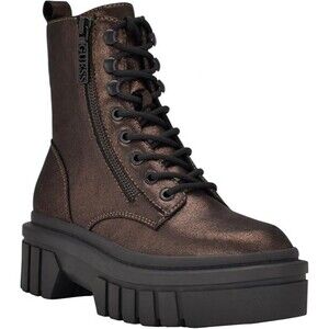 GUESS Women's Brown Ferina Combat Lug Sole Lace Up Boots Shoe Size 5M Bronze NEW